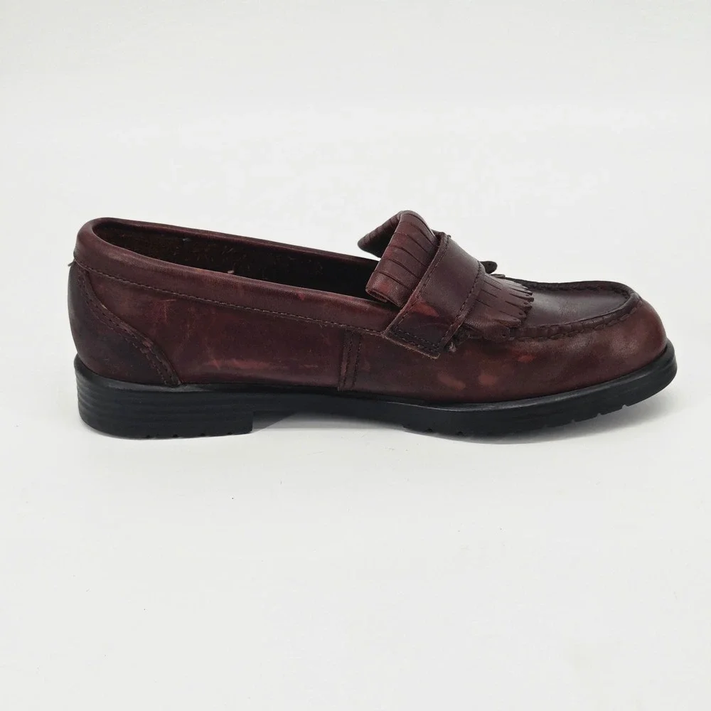 Eastland Vintage 90s Brown Leather Kiltie Fringe Buckle Penny Loafers Shoes 7M